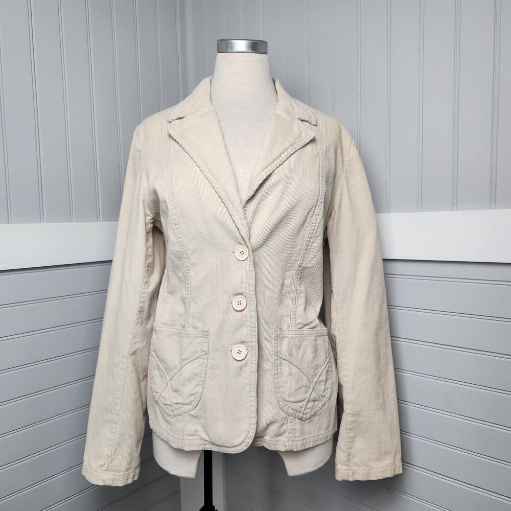 American Exchange Corduroy Blazer Cream Womens L Tailored 3-Button Pockets Retro
